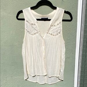 American Eagle Outfitters Cream Embellished Sleeveless Tank Top